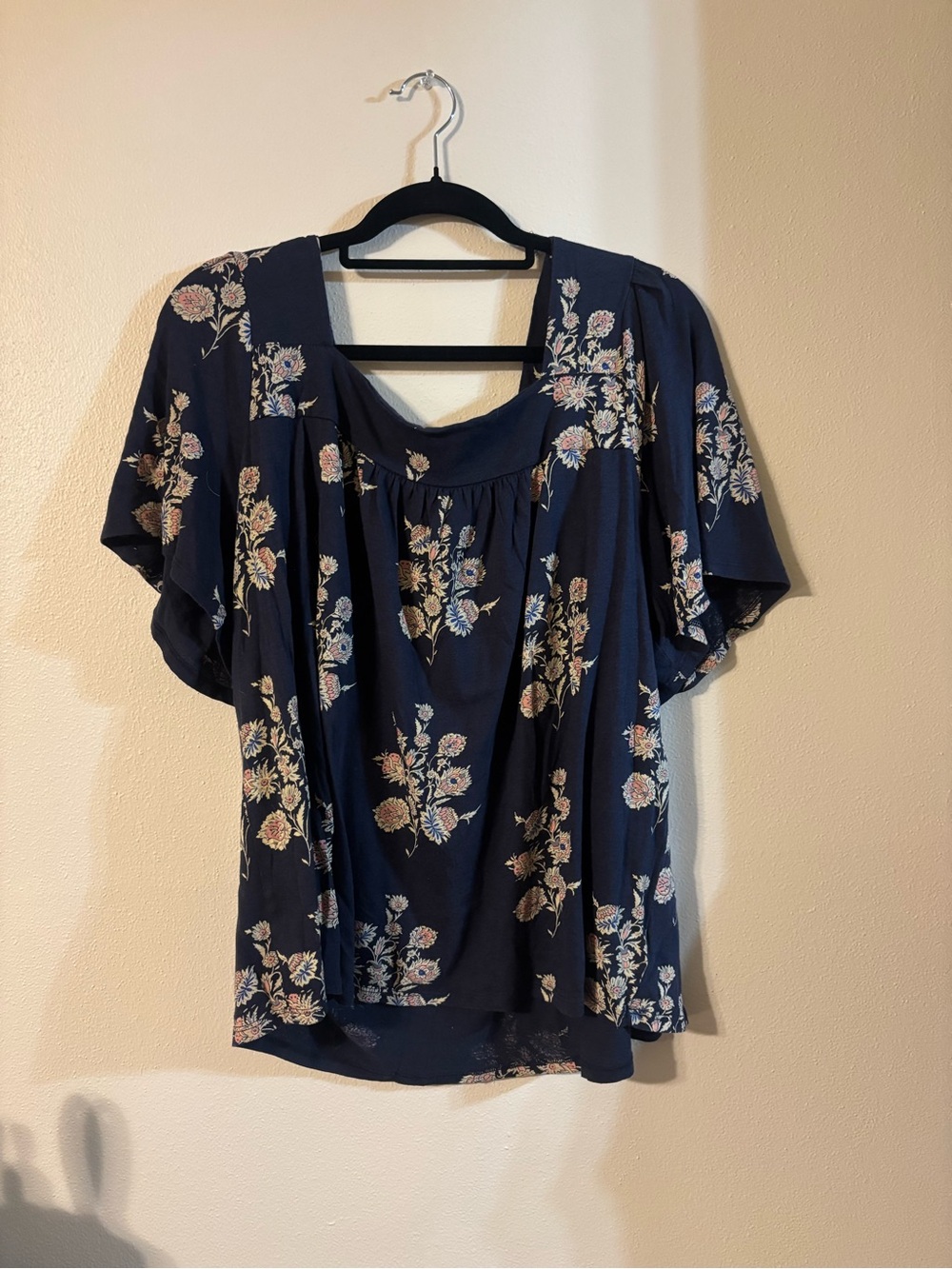 Lucky Brand Navy Floral Square-Neck Blouse